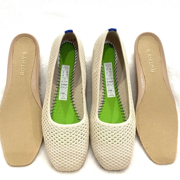 Off White Rothy’s The Max Square Toe Mesh Slip On Ballet Flat Size W8.5 Like New - Picture 8 of 15